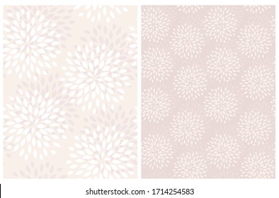 Light Pink and Delicate Cream Geometric Seamless Vector Patterns. White Abstract Flowers on a Cream and Blush Pink Background. Simple Infantile Style Garden Repeatable Print.  