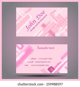 Light pink diagonal vector visit card for women and beauty studios. Two-sided business card.