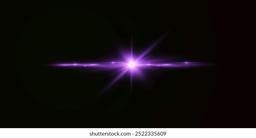 Reflejos de efecto rosa claro, iluminación de neón en colores rosados. Lente de luz brillante. Efectos de luz de la policía, líneas. Estrellas brillantes, chispas brillantes sobre un fondo negro. Efecto de luz roja de Vector