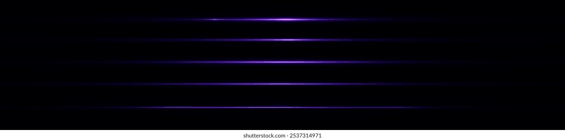 Light pink effect reflections, neon illumination in white colors. Bright light lens. Police light effects, lines. Shiny stars, glowing sparks on a black background. Vector violet light effect