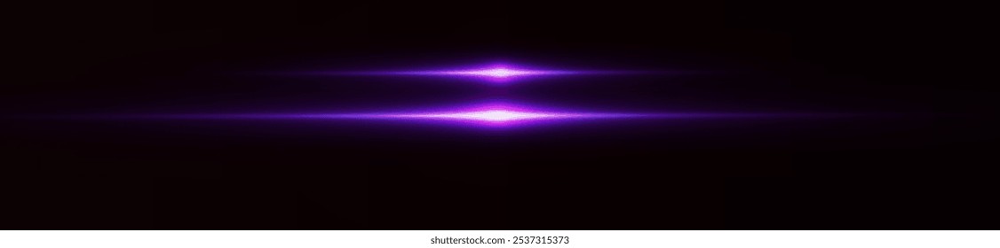 Light pink effect reflections, neon illumination in white colors. Bright light lens. Police light effects, lines. Shiny stars, glowing sparks on a black background. Vector violet light effect