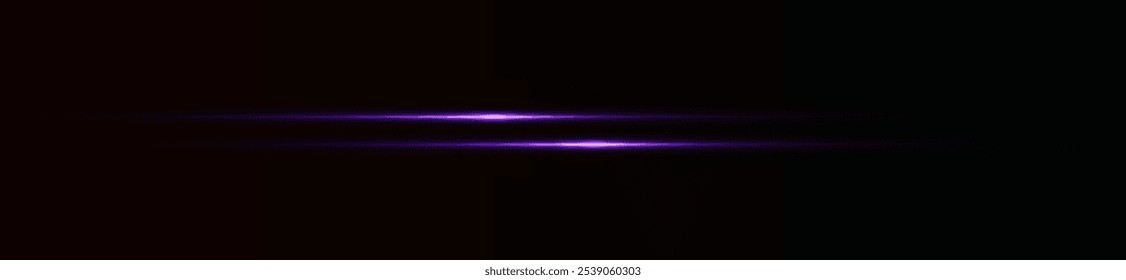 Light pink effect reflections, neon illumination in white colors. Bright light lens. Police light effects, lines. Shiny stars, glowing sparks on a black background. Vector violet light effect