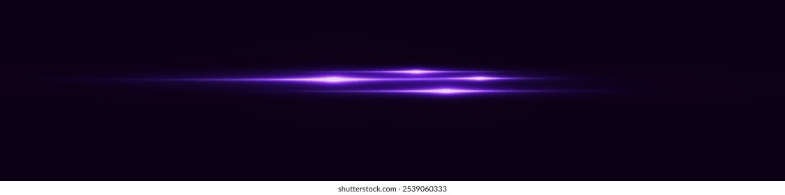 Light pink effect reflections, neon illumination in white colors. Bright light lens. Police light effects, lines. Shiny stars, glowing sparks on a black background. Vector violet light effect