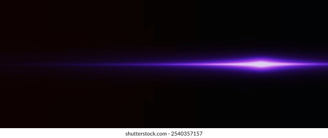 Light pink effect reflections, neon illumination in white colors. Bright light lens. Police light effects, lines. Shiny stars, glowing sparks on a black background. Vector violet light effect