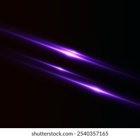 Reflejos de efecto rosa claro, iluminación de neón en colores blancos. Lente de luz brillante. Efectos de luz de la policía, líneas. Estrellas brillantes, chispas brillantes sobre un fondo negro. Efecto de luz violeta de Vector