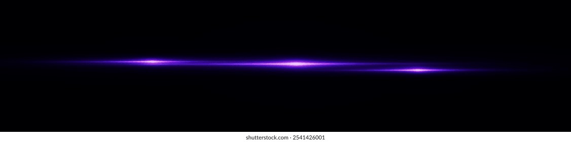 Light pink effect reflections, neon illumination in white colors. Bright light lens. Police light effects, lines. Shiny stars, glowing sparks on a black background. Vector violet light effect