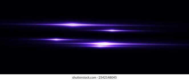 Light pink effect reflections, neon illumination in white colors. Bright light lens. Police light effects, lines. Shiny stars, glowing sparks on a black background. Vector violet light effect