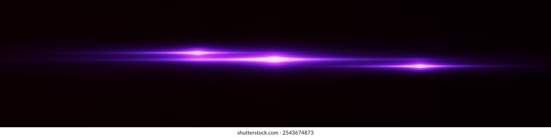 Light pink effect reflections, neon illumination in white colors. Bright light lens. Police light effects, lines. Shiny stars, glowing sparks on a black background. Vector violet light effect
