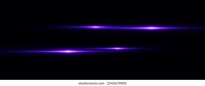 Light pink effect reflections, neon illumination in white colors. Bright light lens. Police light effects, lines. Shiny stars, glowing sparks on a black background. Vector violet light effect