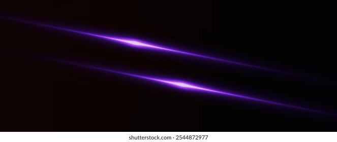 Light pink effect reflections, neon illumination in white colors. Bright light lens. Police light effects, lines. Shiny stars, glowing sparks on a black background. Vector violet light effect