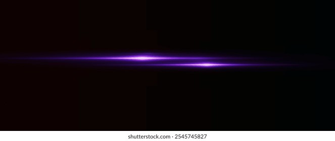 Light pink effect reflections, neon illumination in white colors. Bright light lens. Police light effects, lines. Shiny stars, glowing sparks on a black background. Vector violet light effect
