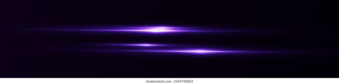 Reflejos de efecto rosa claro, iluminación de neón en colores blancos. Lente de luz brillante. Efectos de luz de la policía, líneas. Estrellas brillantes, chispas brillantes sobre un fondo negro. Efecto de luz violeta de Vector