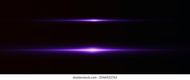 Light pink effect reflections, neon illumination in white colors. Bright light lens. Police light effects, lines. Shiny stars, glowing sparks on a black background. Vector violet light effect