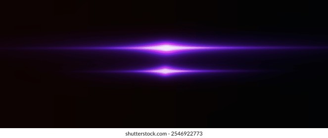 Reflejos de efecto rosa claro, iluminación de neón en colores blancos. Lente de luz brillante. Efectos de luz de la policía, líneas. Estrellas brillantes, chispas brillantes sobre un fondo negro. Efecto de luz violeta de Vector