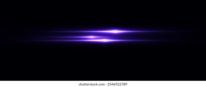 Light pink effect reflections, neon illumination in white colors. Bright light lens. Police light effects, lines. Shiny stars, glowing sparks on a black background. Vector violet light effect