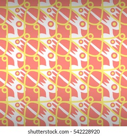 Light pink fancy seamless pattern in animalistic style. Intricate puzzle repeatable backdrop. Colored, symmetrical design for banner, web, wallpaper or other purpose. Vector background.
