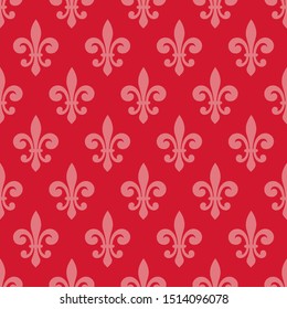 Light pink fleur de lis seamless pattern on red background. Perfect for backgrounds,banner,fabric and curtains.