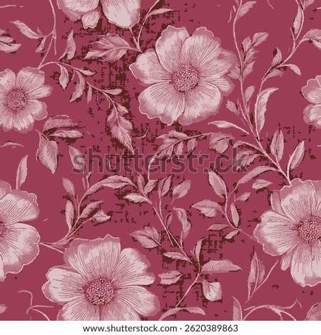 light pink floral patterns and twigs on a dark pink background attract attention