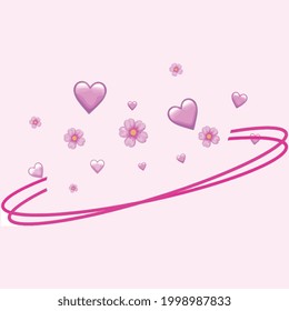 light pink flowers with hearts and lines vector