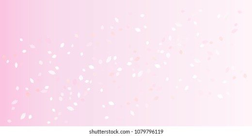Light Pink flying petals isolated on soft Pink gradient background. Sakura Roses petals. Horizontal. Vector EPS 10 cmyk