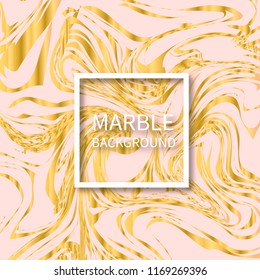 Light pink and gold marble texture background. Liquid effect backdrop. Imitations of hand drawn acrylic painting. Marbling surface vector illustration. Easy to edit template for your design projects.