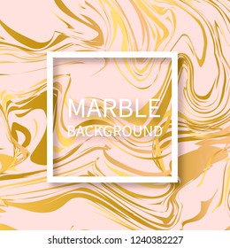 Light pink and gold marble texture background. Liquid effect backdrop. Imitations of hand drawn acrylic painting. Marbling surface vector illustration. Easy to edit template for your design projects.