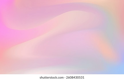 Light pink gradient iridescent background. Rainbow colored pearlescent bg. Unicorn modern hologram neon wallpaper. Chrome cosmic print. Vector illustration, EPS 10.