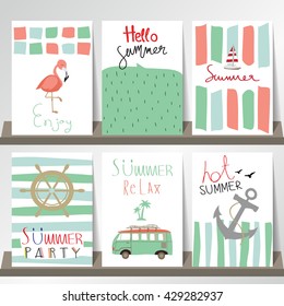 Light pink green collection for banners,Flyers,Placards with sun,van,ship and flamingo