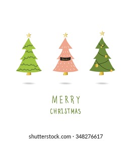 Light Pink Green Gold Christmas Tree Card With Doodle Hand Draw Style