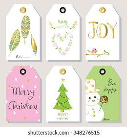 Light pink green gold love christmas greeting card with feathers wreath and heart