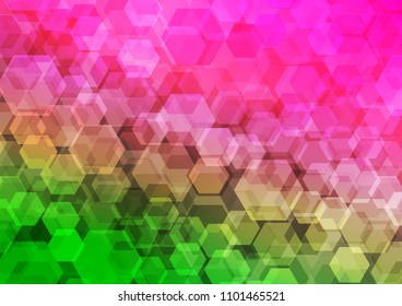 Light Pink, Green vector abstract mosaic background. Shining illustration, which consist of hexagons. hexagonal pattern for your business design.