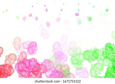 Hellrosa, grüne Vektorillustration abstrakter Hintergrund mit Blumen. Doodle-Illustration von Blumen im Origami-Stil. Handgemalt Design für Web, Umhüllung.