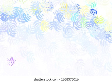 Fondo abstracto de color rosa claro, vector verde con hojas. Doodles con hojas sobre fondo borroso. Nueva plantilla para su diseño.