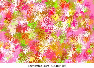 Light Pink, Green vector abstract background with leaves. Decorative design in Indian style on white background. Pattern for heads of websites, designs.