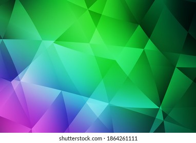 Fondo de mosaico abstracto de vector verde claro rosa. Ilustración abstracta brillante con triángulos elegantes. Plantilla completamente nueva para su banner.