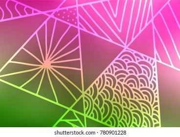 Light Pink, Green vector abstract doodle background. Decorative shining illustration with doodles on abstract template. The pattern can be used for coloring books and pages for kids.