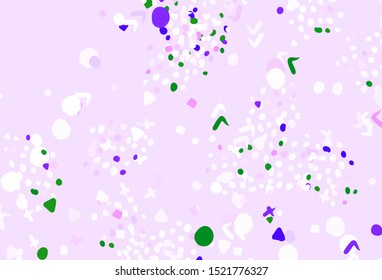 Light Pink, Green vector backdrop with memphis shapes. Colorful chaotic forms with gradient in modern style. Simple design for your web site.