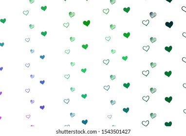 Light Pink, Green vector backdrop with sweet hearts. Beautiful colored illustration with hearts in celebration style. Pattern for marriage gifts, congratulations.
