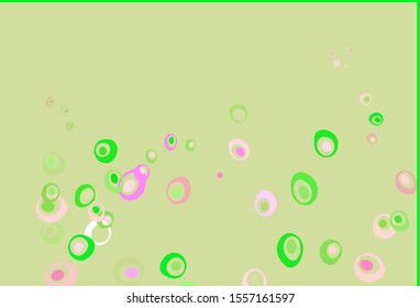 Light Pink, Green vector backdrop with dots. Blurred bubbles on abstract background with colorful gradient. Design for posters, banners.