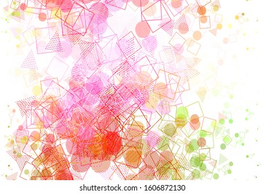 Light Pink, Green vector backdrop with lines, circles, rhombus. Circles, lines, rhombus with colorful gradient. Smart design for your adverts.