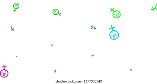 Light Pink, Green vector backdrop with woman's power symbols. Simple design in abstract style with women’s rights activism. Elegant design for wallpapers.