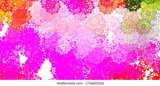 Light Pink, Green vector backdrop with xmas snowflakes. Abstract gradient colorful snowflakes and snow elements. New year ad, booklets pattern.