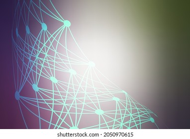 Light Pink, Green vector backdrop with artificial intelligence data. Colored AI structure with gradient lines and dots. Pattern for science, futuristic designs.