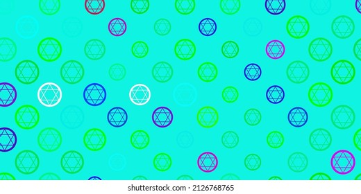Light Pink, Green vector backdrop with mystery symbols. Colorful mystic symbols with a gradient in ancient style. Simple base for your occult design.