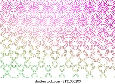 Light pink, green vector backdrop with dots. Blurred bubbles on abstract background with colorful gradient. Design for business adverts.