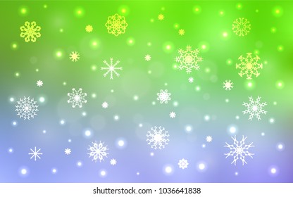 Light Pink, Green vector background with xmas snowflakes. Modern geometrical abstract illustration with crystals of ice. The pattern can be used for new year ad, booklets.