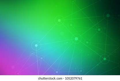 Light Pink, Green vector background with bubbles, lines. Glitter abstract illustration with connection of triangle structure. Beautiful design for your business advert.