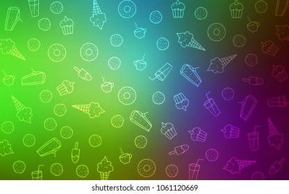 Light Pink, Green vector background with tasty sweets. Illustration with set of sweet food in doodle style. Pattern for ad, booklets, leaflets of restaurants.