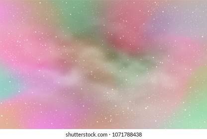 Light Pink, Green vector background with galaxy stars. Modern abstract illustration with Big Dipper stars. Pattern for futuristic ad, booklets.