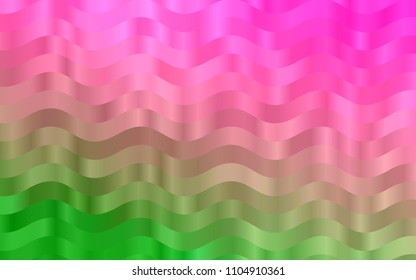 Light Pink, Green vector background with bent ribbons. Glitter abstract illustration with wry lines. A new texture for your  ad, booklets, leaflets.